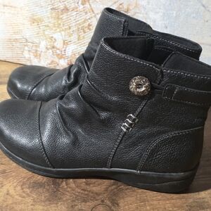 Clarks Women's Black Ankle Bootie with Decorative Button